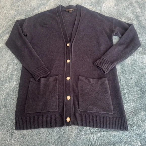 Ann Taylor Navy Blue Wool Blend Cardigan Sweater Pearl Buttons Size XS - Picture 1 of 8